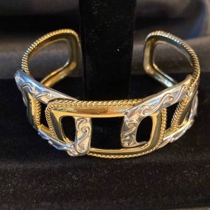 925 Sterling & Brass 2 Tone Buckle Link Cuff Bracelet by Carolyn Pollack